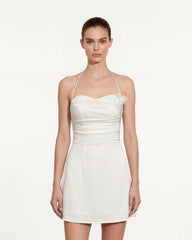 Floral Ruched Halter Mini Dress - White