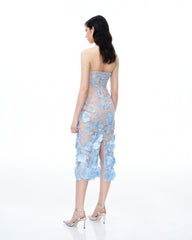 Evander 3D Floral Embroidered Maxi Dress - Blue
