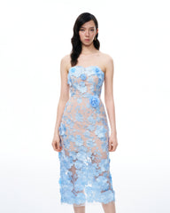 Evander 3D Floral Embroidered Maxi Dress - Blue