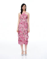 Fiora Halter Neck Floral Embroidered Maxi Dress - Rose Red