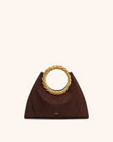 Amiya Leaf Handle Faux Suede Sculpture Bag - Mocha Brown