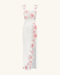 Flower Embroidered Dress - White/Pink