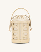 FEI Leather Cutout Bucket Bag - Beige