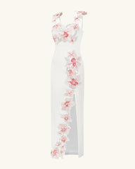 Flower Embroidered Dress - White/Pink