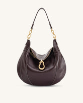 Daria Metal Pendant Embellished Shoulder Bag - Dark Brown