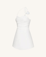 Floral Ruched Halter Mini Dress - White