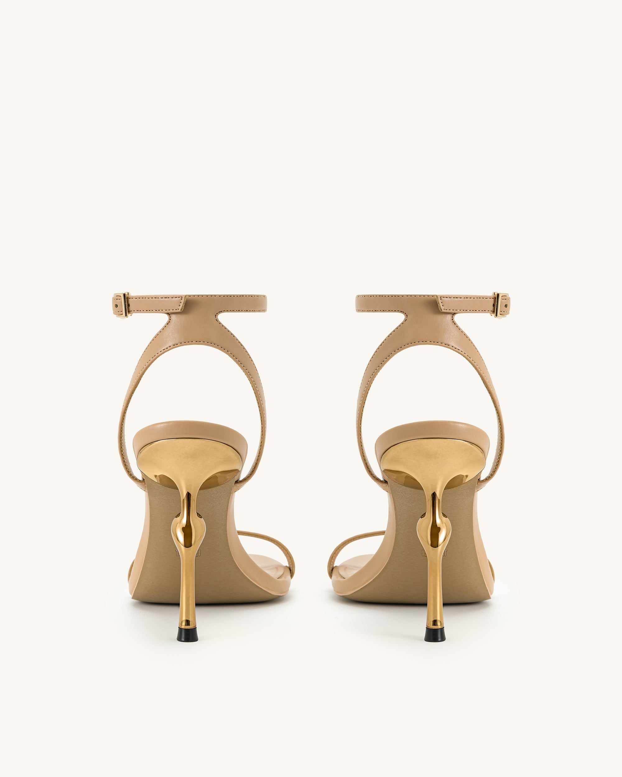 Alivia Gold Metal Heel Sandals - Khaki