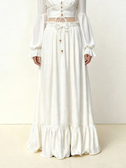 Drawstring Chiffon Maxi Skirt - White