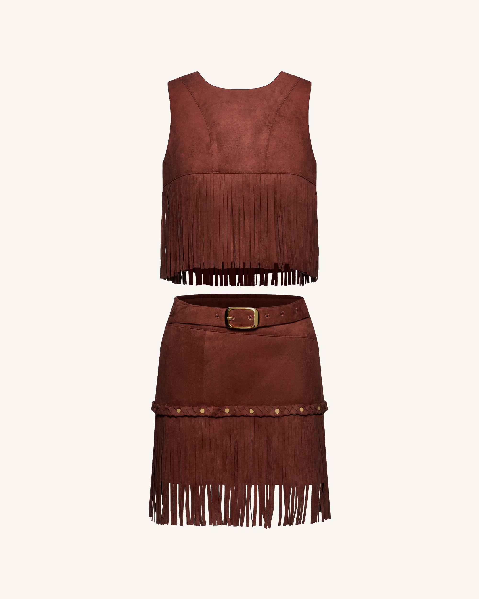 Faux Suede Fringe Halter - Burgundy