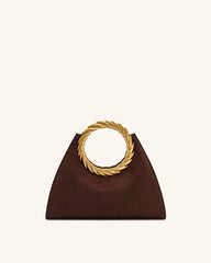 Amiya Leaf Handle Faux Suede Sculpture Bag - Mocha Brown