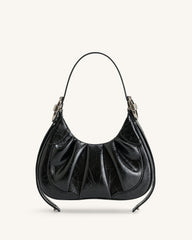 Gabbi Crushed Ruched Hobo Handbag - Black