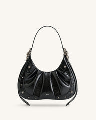 Gabbi Crushed Ruched Hobo Handbag - Black