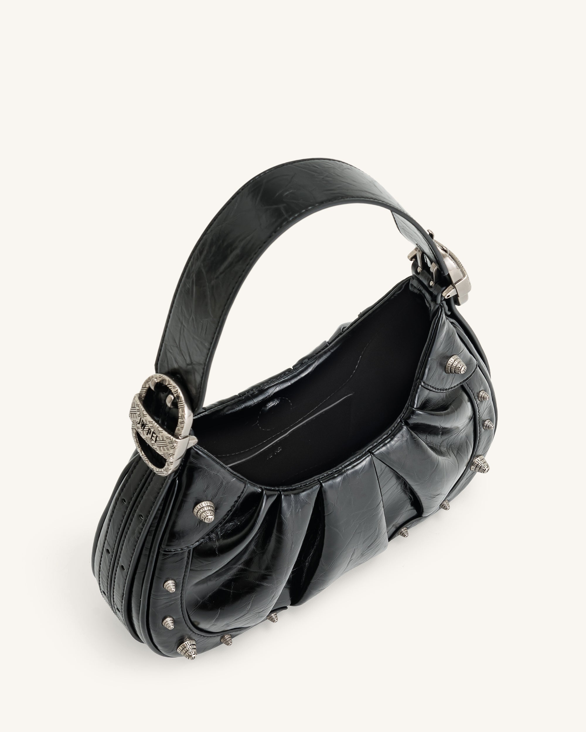 Gabbi Crushed Ruched Hobo Handbag - Black