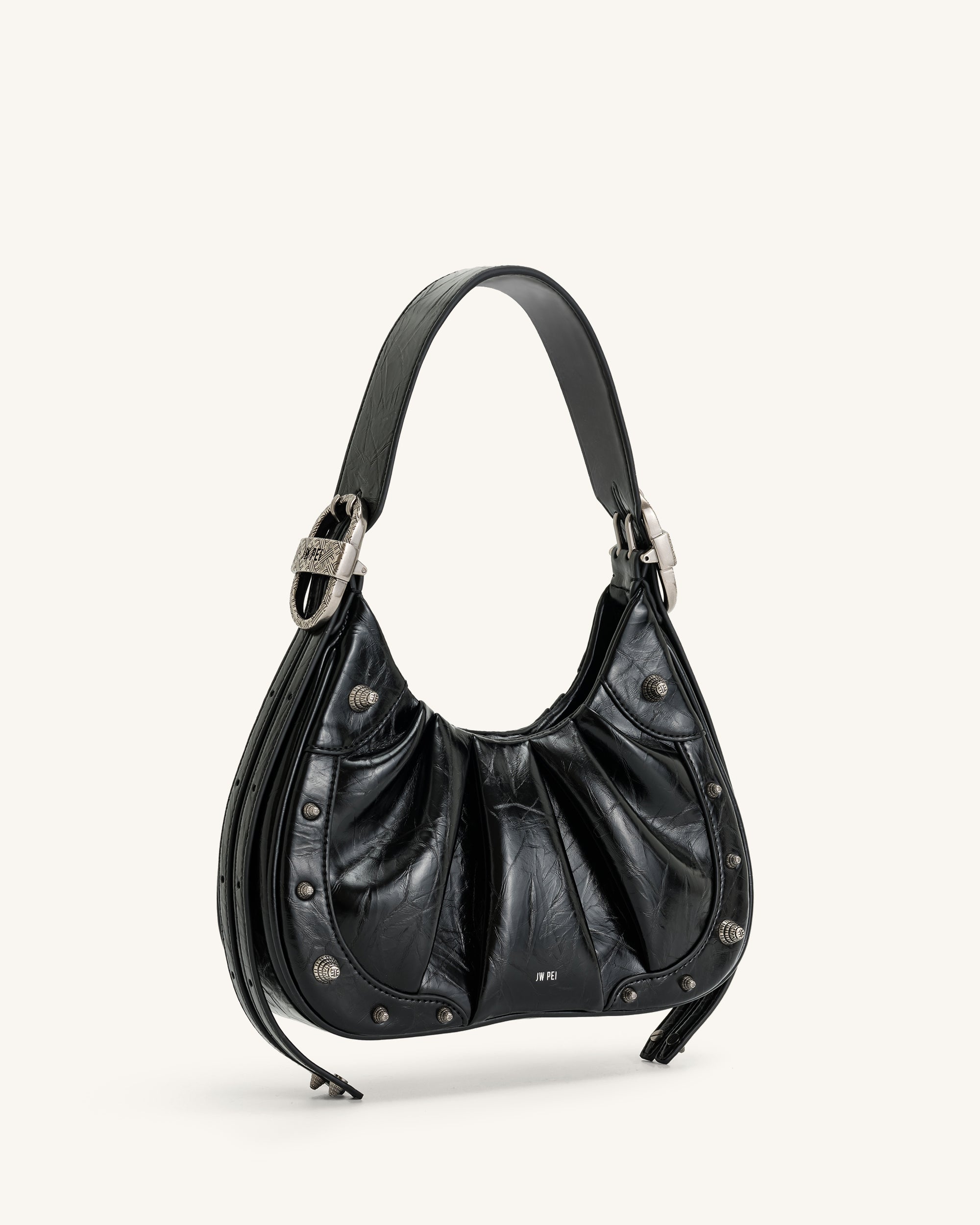 Gabbi Crushed Ruched Hobo Handbag - Black