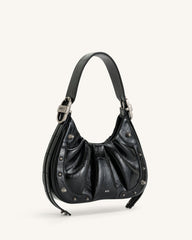 Gabbi Crushed Ruched Hobo Handbag - Black