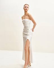 Floral Embroidered Long Dress - White