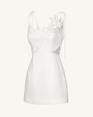Floral Vine Tie Dress - White