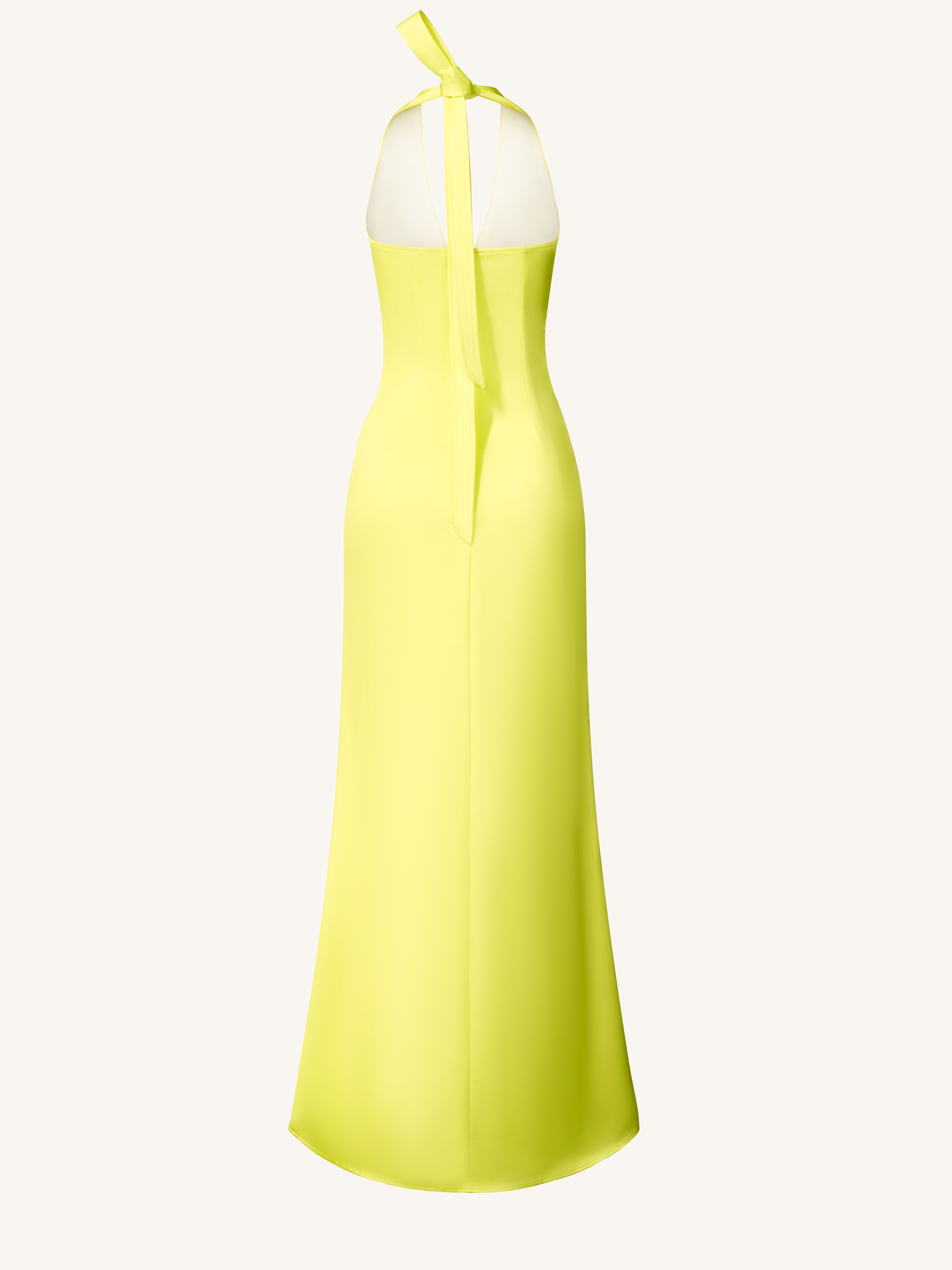 Floral Satin Halter Dress - Yellow/Pink