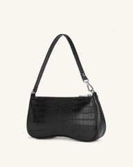 Eva Shoulder Handbag - Black Croc
