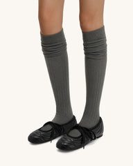 Erika Topstitching lace-up ballet Flats- Black