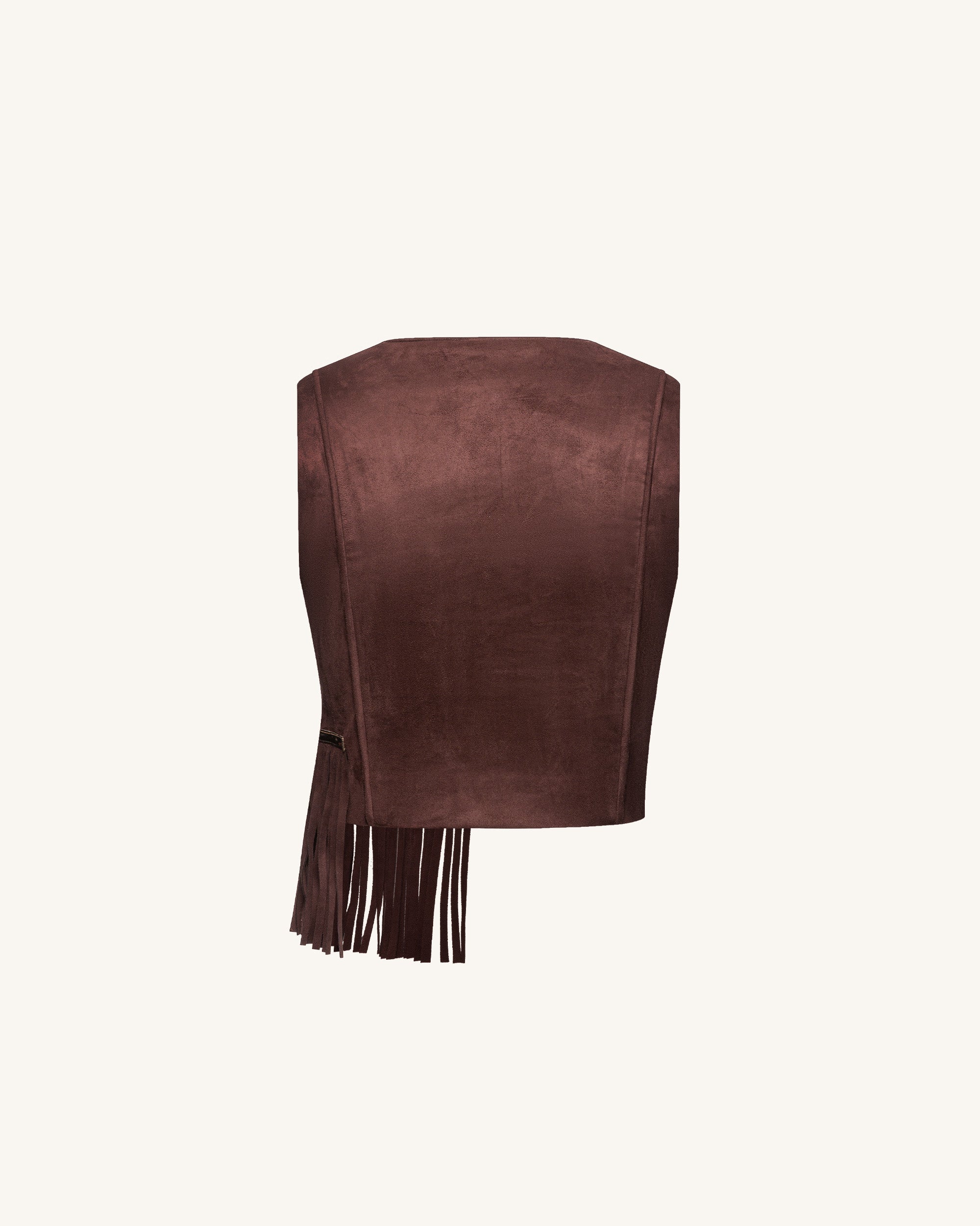 Faux Suede V-Neck Fringe Top - Chocolate Brown