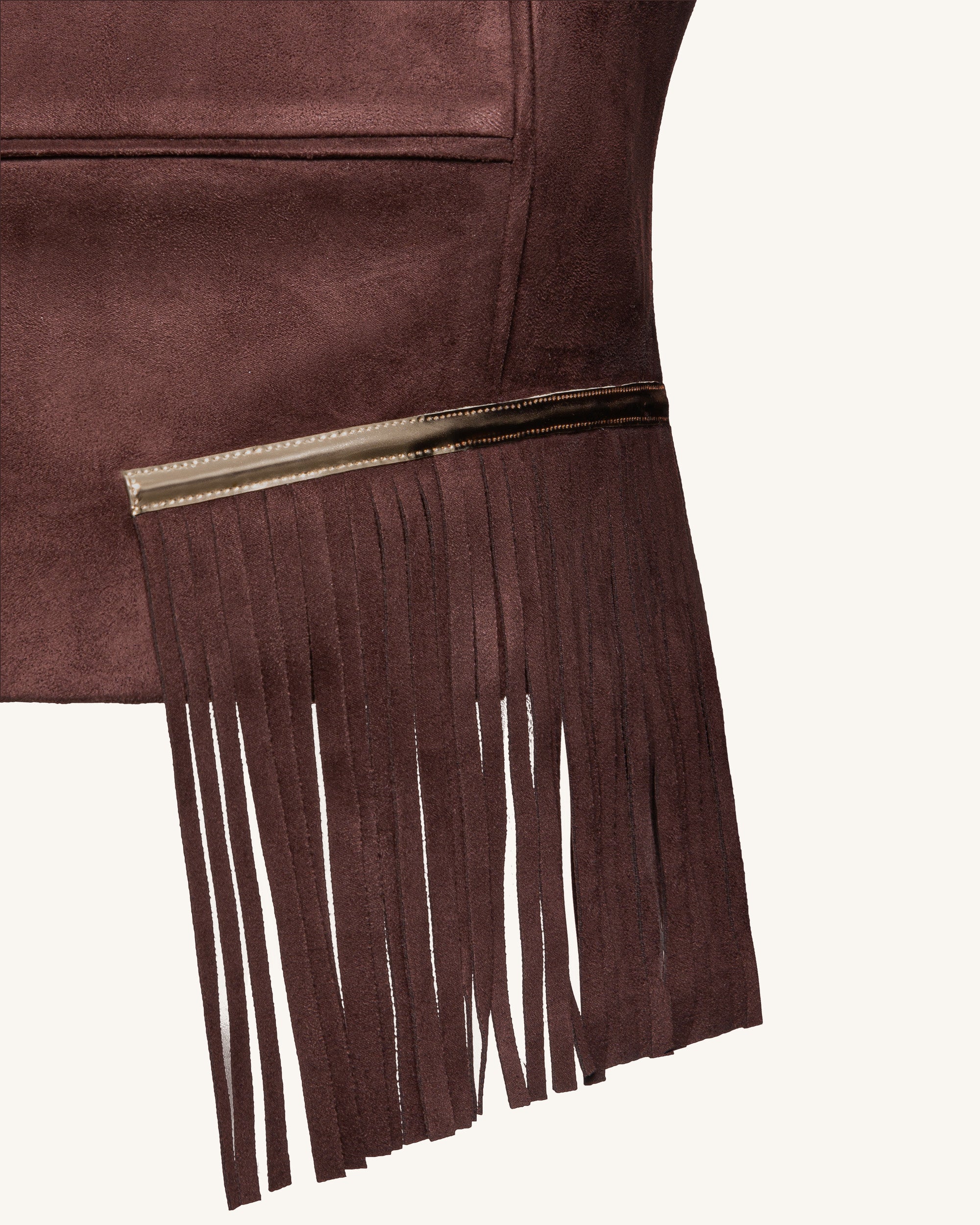 Faux Suede V-Neck Fringe Top - Chocolate Brown