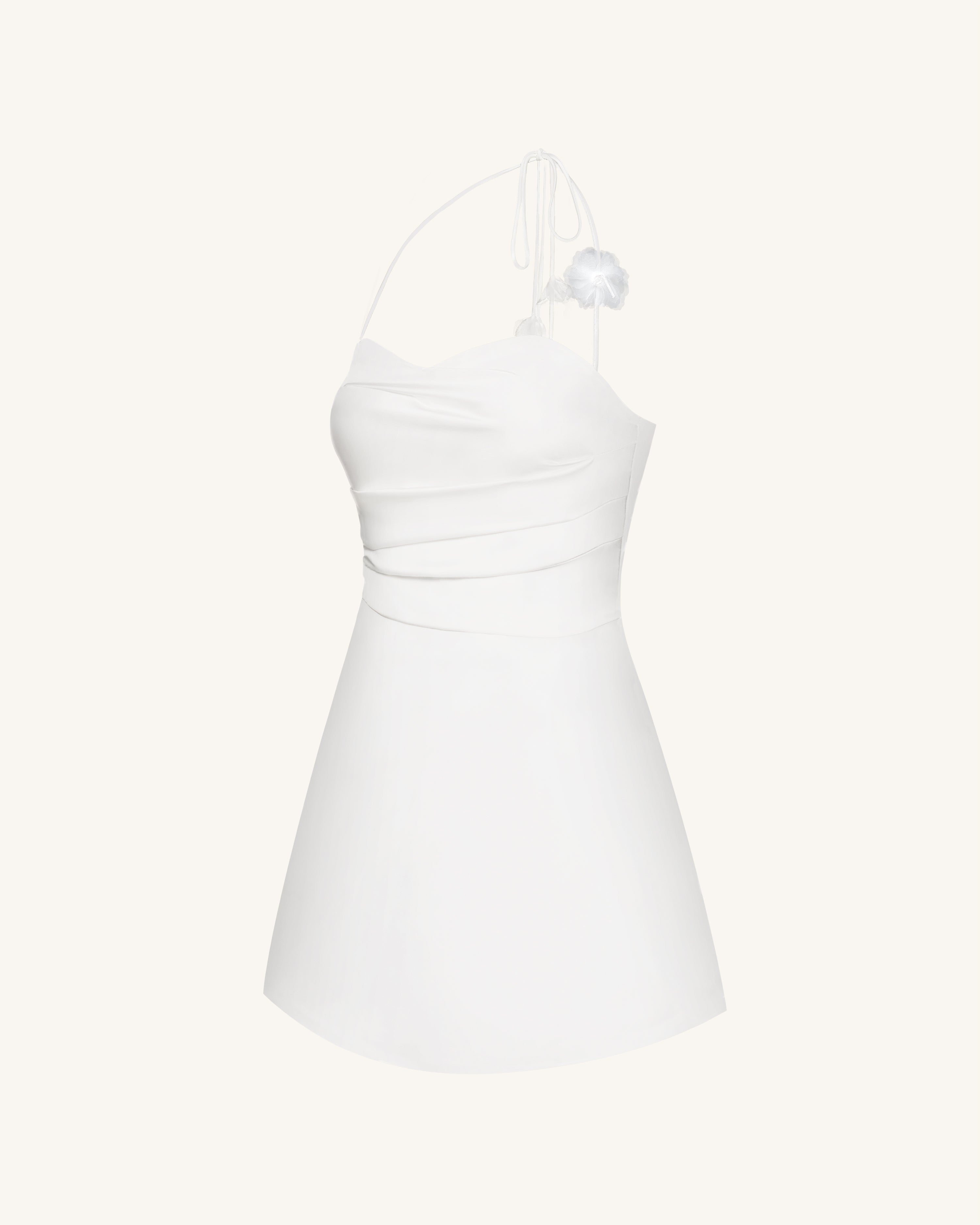 Floral Ruched Halter Mini Dress - White