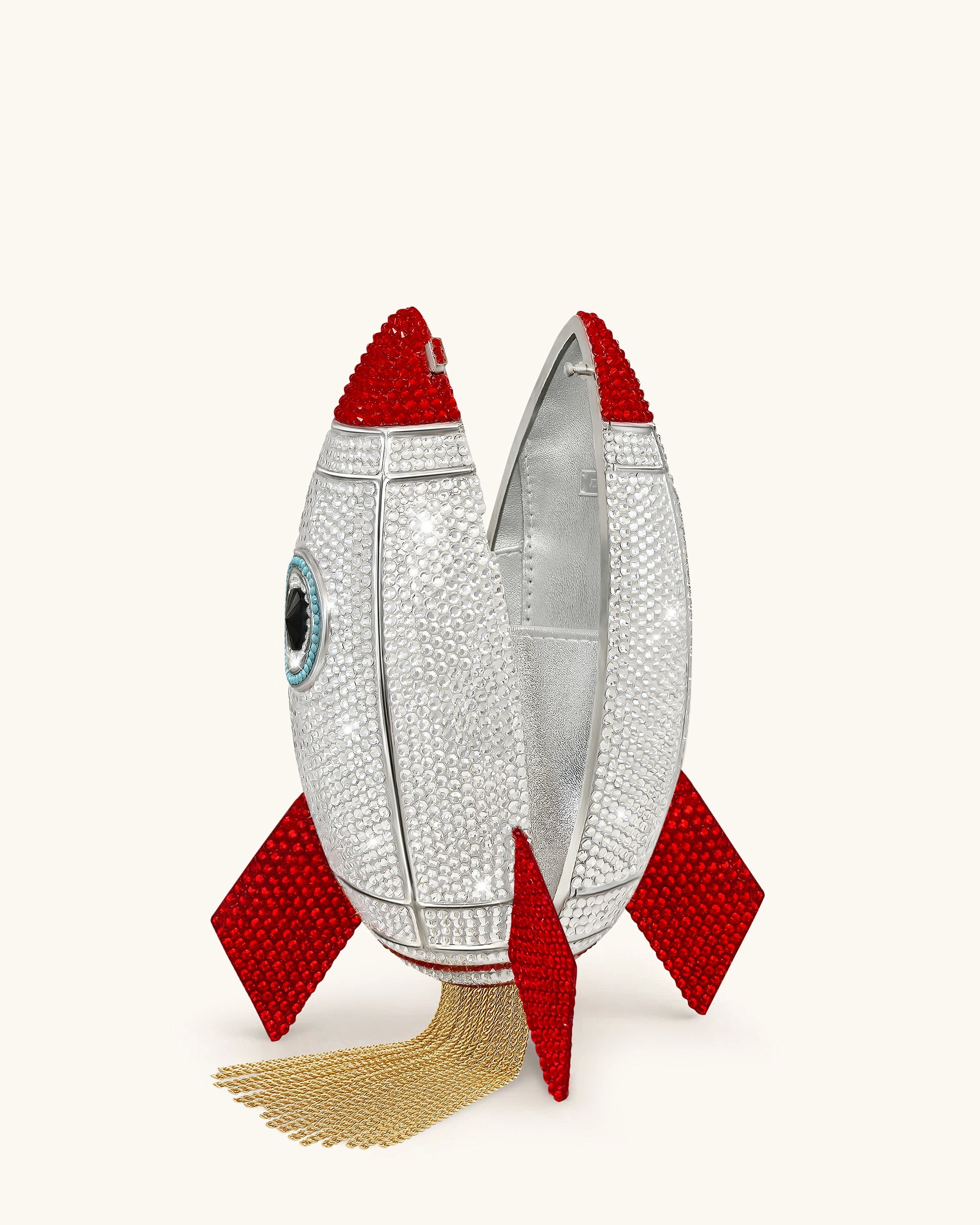 Rocket Shape Faux Crystal Clutch - Silver